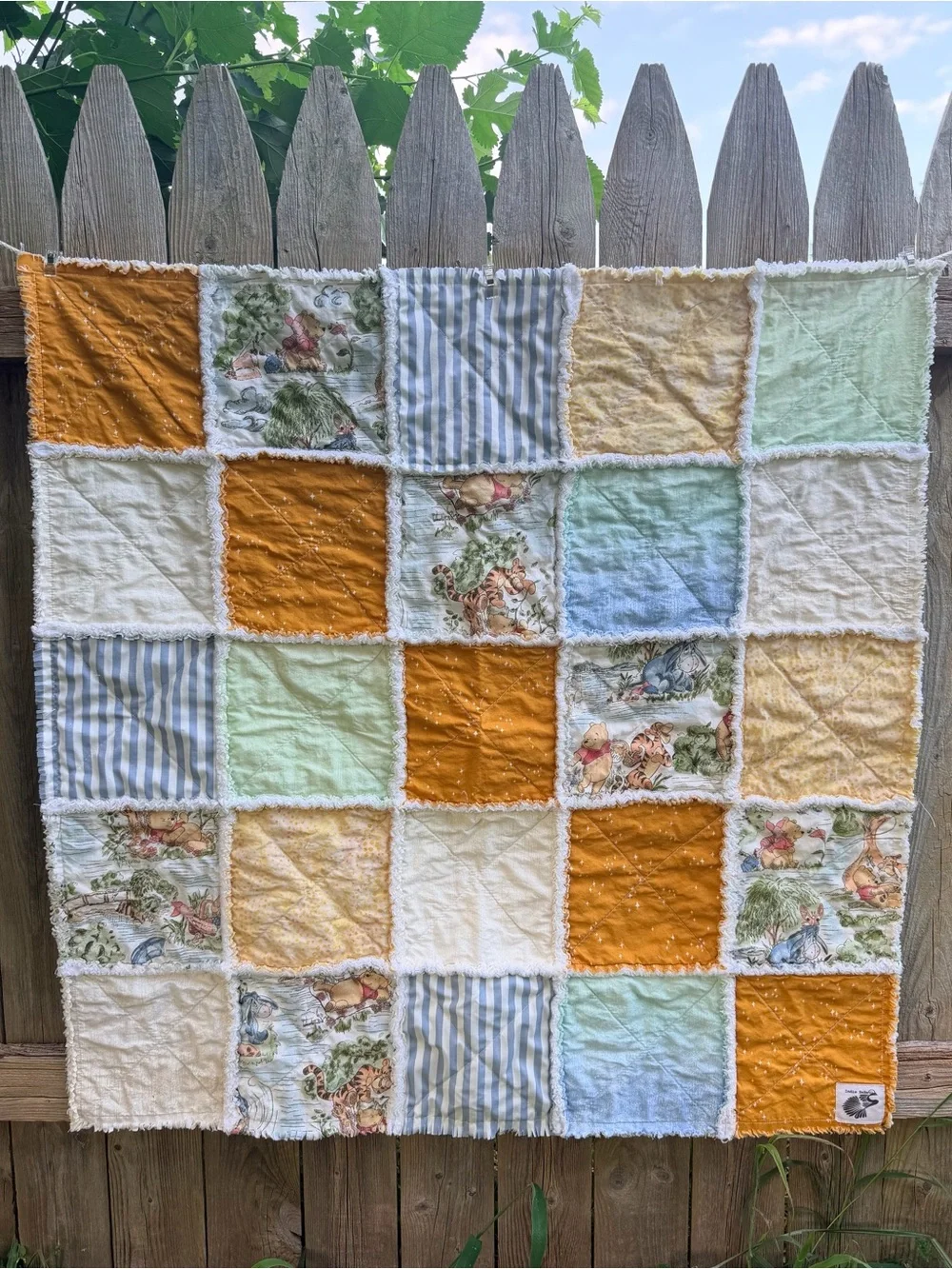 Handmade Bear Rag Quilt: Winnie the Pooh Honey Pot Bear Tiger Baby Blanket